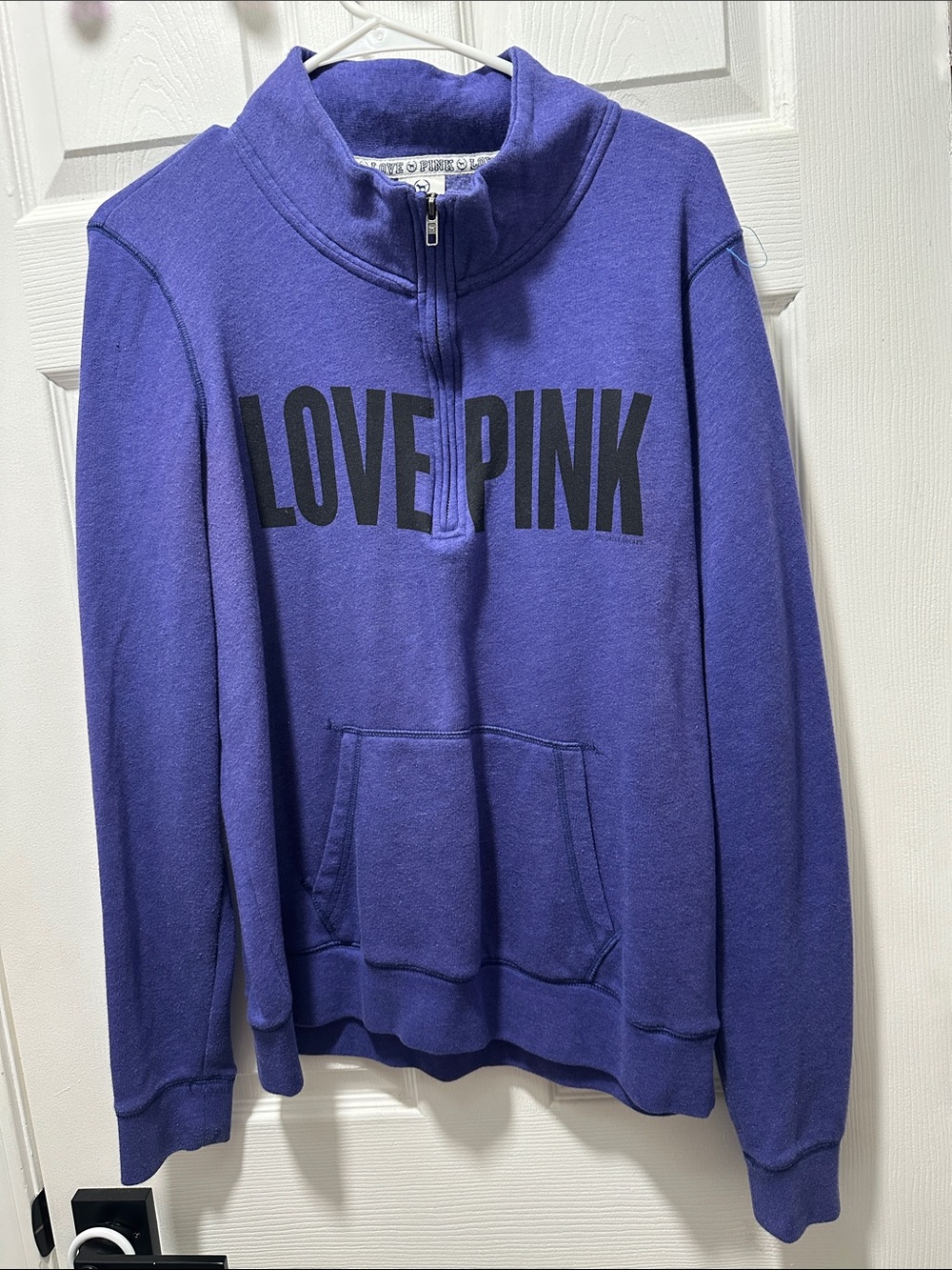 PINK Victoria's Secret Half-Zip Pullover Sweatshirt - Purple with Black Logo